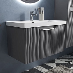 Equil Тумба с раковиной Mirage 80 1 ящик подвесная графит софт – фотография-6