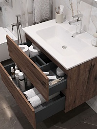Aquanet Тумба с раковиной Алвита New 70 Flat подвесная дуб веллингтон табак – фотография-4