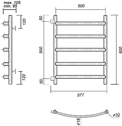 Domoterm Полотенцесушитель Калипсо П5 500x600 (500) хром – фотография-3