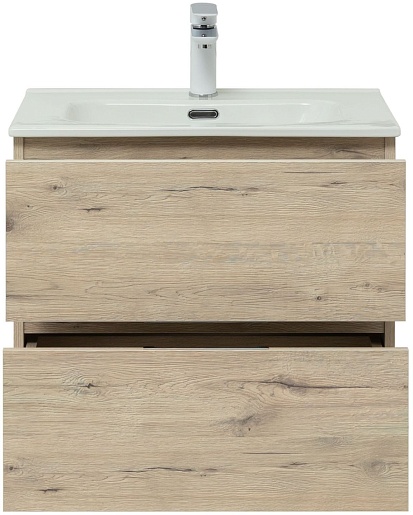 Aquanet Тумба под раковину Алвита New 60 2 ящика подвесная дуб веллингтон белый – картинка-3