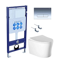 Aquatek Унитаз подвесной Ника AQ2009-00 в комплекте с инсталляцией Standard INS-0000012 с клавишей смыва KDI-0000016 хром и крепления KKI-0000002