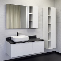 Comforty Тумба с раковиной Милан 120 T-Y9378 с черной столешницей подвесная белая – фотография-6