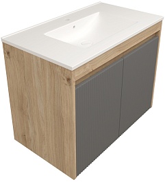 Teymi Тумба с раковиной Netta 80 Волна подвесная дуб/графит – фотография-1