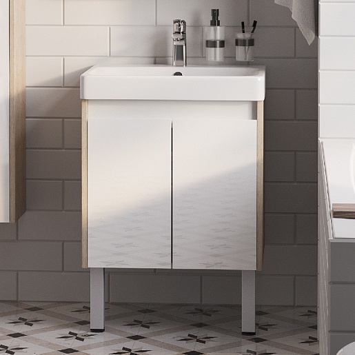 Акватон Тумба под раковину Сканди Doors 55 белая/дуб верона – картинка-7