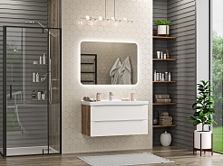 Misty Мебель для ванной Карат 100 подвесная белая/дуб галифакс олово – фотография-2