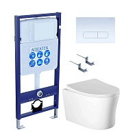 Aquatek Унитаз подвесной Ника AQ2009-00 в комплекте с инсталляцией Standard INS-0000012 с клавишей смыва KDI-0000013 белая и крепления KKI-0000002