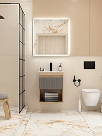 Teymi Тумба с раковиной Vitra 50 Волна подвесная дуб/графит – фотография-11