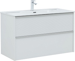 Aquanet Тумба с раковиной Вита 100 Flat подвесная белая матовая – фотография-2