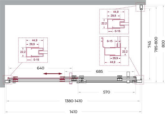 BelBagno Душевой уголок Marino MARINO-2-AH-1-140/80-C-GM 140x80 профиль оружейная сталь стекло прозрачное – фотография-10