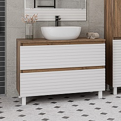 Brevita Мебель для ванной Dakota 100 дуб галифакс олово/белая – фотография-3