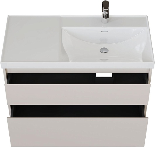 Aquanet Тумба с раковиной Nova Lite 2.0 90 R подвесная бежевая матовая – картинка-5