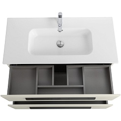 Cezares Тумба с раковиной Eco Cer-N 100 брашированная альпака CZR-8095-100 ручки чёрные – фотография-3