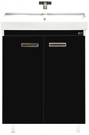 Misty Тумба с раковиной Джулия QVATRO 65 прямая черная – фотография-1