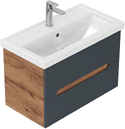 Onika Тумба с раковиной Айленд 80 подвесная графит/дуб крафт – фотография-3