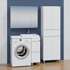 СанТа Мебель для ванной под стиральную машину Марс 90 R 2 ящика с зеркальным шкафом Стандарт 90 белая – фотография-6