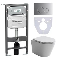 Ceramicanova Подвесной унитаз Balearica Rimless с шумоизоляционной панелью CN1000 с системой инсталляции Envision кнопка Round хром матовый