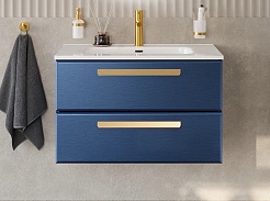 Cezares Тумба с раковиной Eco Cer-N 80 sapfiro CZR-8095-80 ручки сатиновое золото – фотография-1