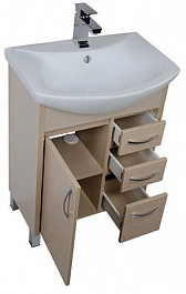 Aquanet Тумба с раковиной "Донна 60" 3 ящика светлый дуб	 – фотография-3