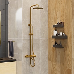 Paini Система душевая Cox 78PJ687THSSD250F1B с термоcтатом, поворотный излив, брашированное золото PVD – фотография-2