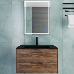Vincea Мебель для ванной с черной кварцевой раковиной Chiara 2D 80 подвесная дуб чарльстон – фотография-1