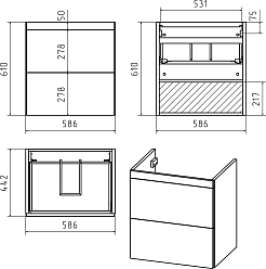 Misty Мебель для ванной Атлантик 60 R 2 ящика подвесная серый камень – фотография-10