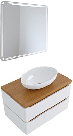 Mixline Мебель для ванной Виктория 80 подвесная белая софт/дуб светлый – фотография-1