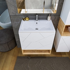 Бриклаер Тумба с раковиной Кристалл 70 с нишей белая/дуб бунратти – фотография-4