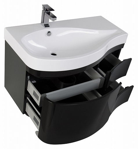 Aquanet Тумба с раковиной Сопрано 1-95 L с ящиком черная (169662) – картинка-7