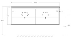 BelBagno Тумба с раковиной Kraft 140 подвесная 4 ящика Cemento Grigio двойная раковина – фотография-17