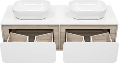 Misty Тумба под раковину Дубль 150 подвесная дуб галифакс/белая – фотография-4