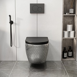 Grossman Унитаз подвесной Color GR-4411SBRS серебро/черный с текстурным узором – фотография-8