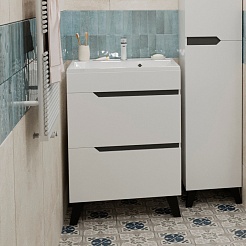 Mixline Тумба с раковиной Орион 60 2 ящика белая/графит – фотография-4