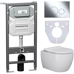 Ceramicanova Подвесной унитаз Play Rimless с шумоизоляционной панелью CN1000 с системой инсталляции Envision кнопка Round хром – фотография-1