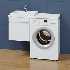 СанТа Мебель для ванной под стиральную машину Марс 110 L 1 ящик подвесная белая – фотография-3