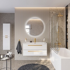 Cezares Тумба с раковиной Eco Cer-N 100 bianco opaco CZR-8073-100 ручки сатиновое золото – фотография-2