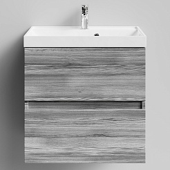 Водолей Тумба с раковиной Бест 60 подвесная лиственница структурная контрастно-серая – фотография-1