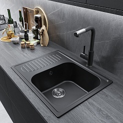 Mixline Мойка кухонная ML-GM18 ультра-черная – фотография-4