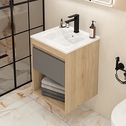 Teymi Тумба с раковиной Vitra 50 Волна подвесная дуб/графит – фотография-4