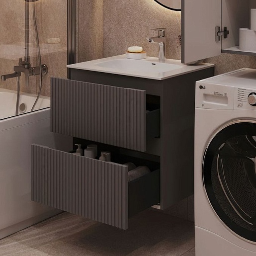 Aquanet Тумба с раковиной Джейн 2.0 60 Flat подвесная графит матовый – фотография-8