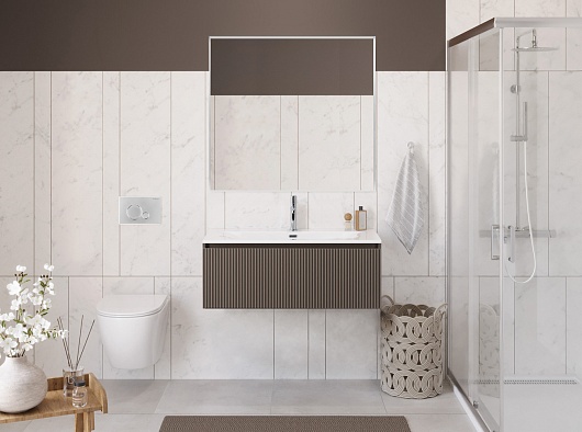 BelBagno Тумба с раковиной Uno 100 с 1 ящиком подвесная Бежевый матовый с раковиной BB-8099-100 – картинка-9
