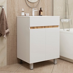 Mixline Тумба под раковину Брикс 60 2 створки белая/дуб вотан – фотография-3