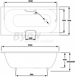 Byon Чугунная ванна BYON B13 170 см с ручками – фотография-7