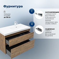 Aquanet Тумба с раковиной Nova Lite 2.0 90 R подвесная дуб рустикальный – фотография-23