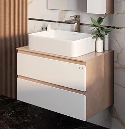 Onika Тумба под раковину Алеста 80 подвесная белая/камень светлый – фотография-2