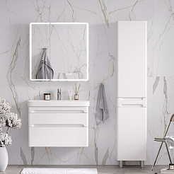 Equil Шкаф пенал Nice 40 с корзиной напольный белый – фотография-7