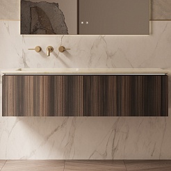 Vincea Тумба с бежевой столешницей и раковиной Luxe 140 L подвесная натуральный орех – фотография-2