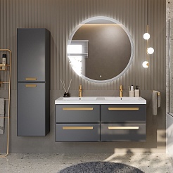 Cezares Тумба с раковиной Eco 120 с 4 ящиками grafito ручки сатиновое золото – фотография-3