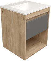 Teymi Тумба с раковиной Vitra 50 Волна подвесная дуб/графит