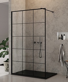 Ceruttispa Душевое ограждение Muza T100 профиль черный стекло прозрачное с рисунком – фотография-2