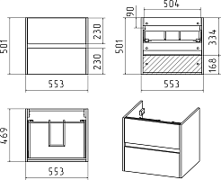 Misty Тумба для умывальника Алиса 58, 2 ящика, подвесная – фотография-5